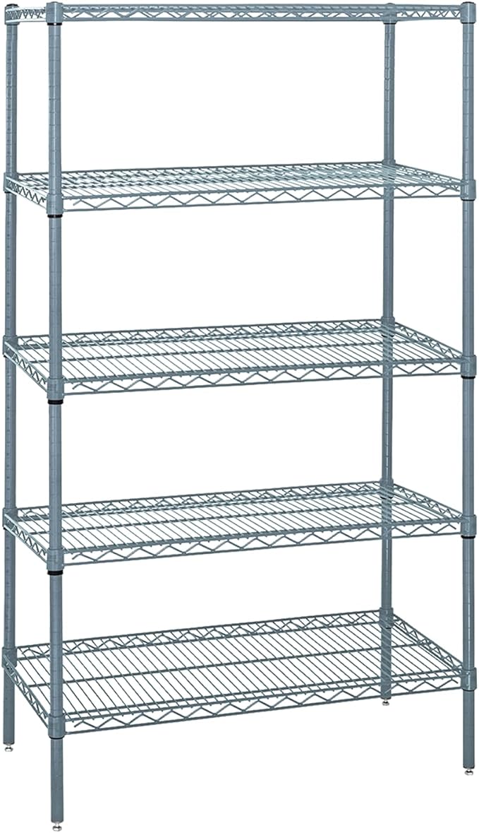 Quantum Storage Systems WR74-2430GY-5 Wire Shelving 5 Shelf Starter Units, 24" x 30" x 74", Gray Epoxy