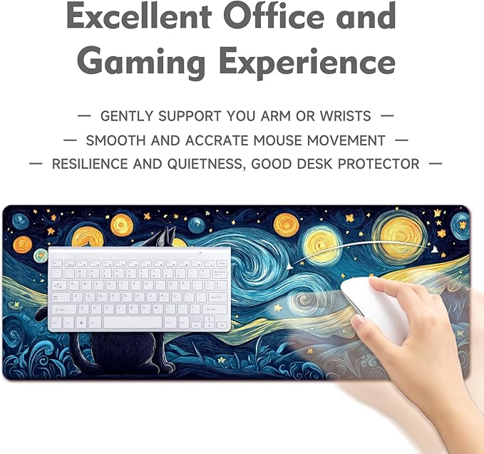 Desk Mat Mouse Pad Gaming Desk Pad XL Large Mouse Mat Office Decor Accessories (Starry Cat)