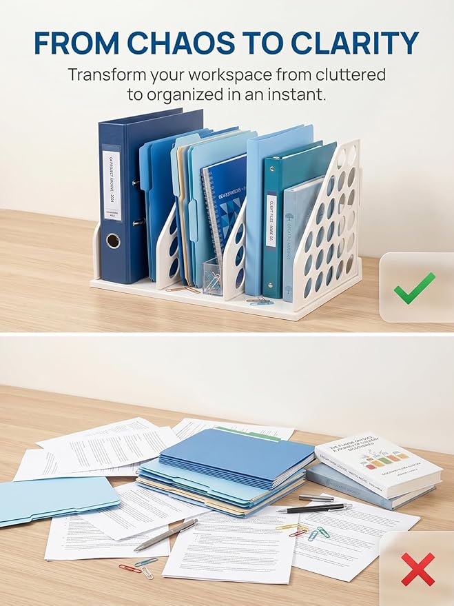 File Holder for Desk, Desktop Document Organizer, 3-Sections Plastic Office Folder Organizers Accessories for Home, School