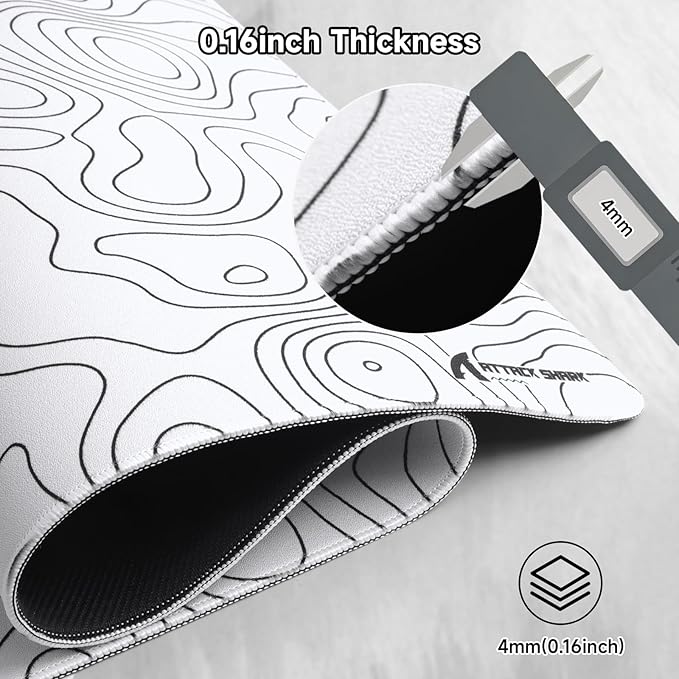 ATTACK SHARK CM02Pro Gaming Mouse Pad for Esports Speed Large Mouse mats for Desk Waterproof Surface Stitched Edges and Anti-Slip Rubber Base Size XXL Laminate 35.43” x 15.75” x 0.16” White Contour