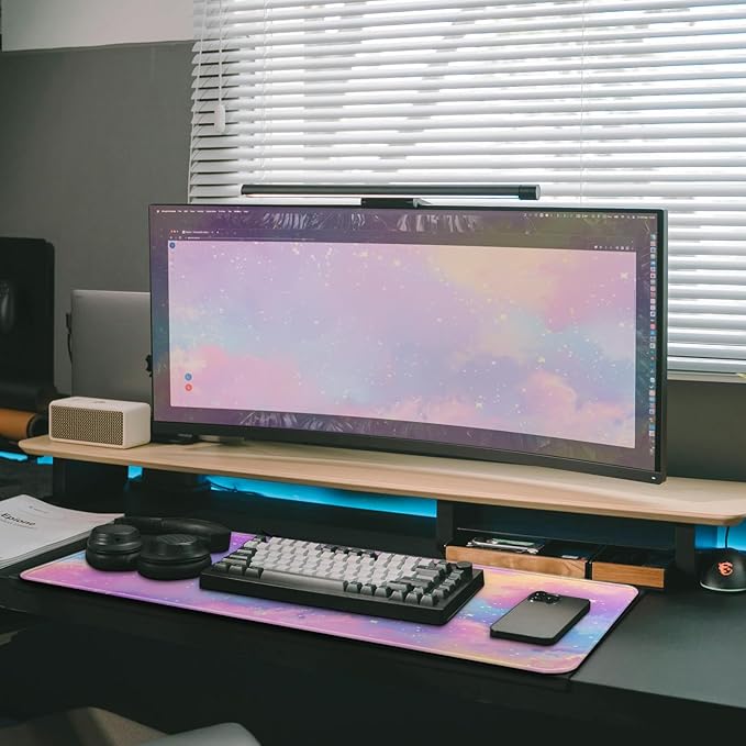 Gaming Mouse Pad, Large 31.5 x 11.8 inches Mousepad, Long Keyboard Pad, Cute Mouse Mat for Computer with Stitched Edges and Non-Slip Base (Pink Purple Galaxy)