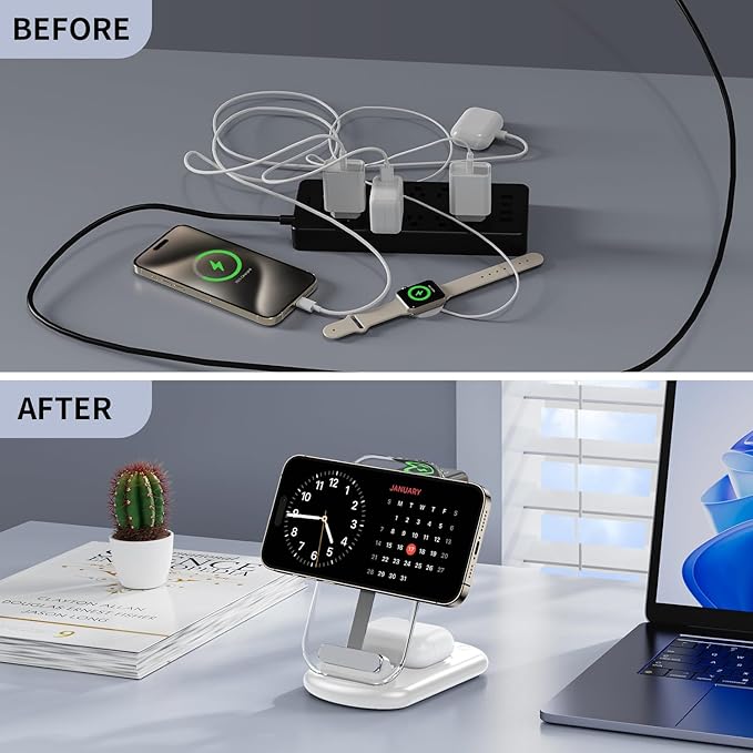 2026 Travel Wireless Mag-Safe Fast Charging Station,Magnetic 3 in 1 Charger with Light for iPhone16 15 14 13 12 Pro Max Plus,Apple Watch Series & Air pods 4 3 2 Pro-Gifts for Wife & Husband(Cyan)