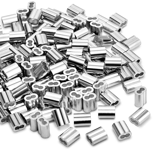 CooBigo 200Pcs 5/64""Cable Crimp Sleeves, Aluminum Wire Rope Crimping Loop Sleeve. Cable Ferrules for Cable and Wire Rope Crimp Double Barrel Crimp Sleeves (M2-5/64"")