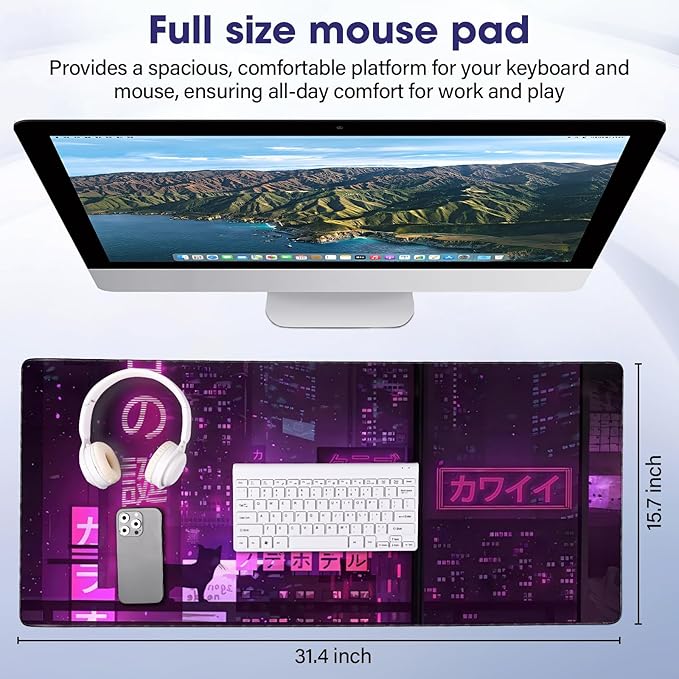LifetimeWarrantly Japanese Professional Extended Gaming Mouse Pad - 31.5" x 15.7" Large Desk Mat with Stitched Edges, Waterproof Coating, Non-Slip Rubber Base for Gamers, Esports Pros, Office & Home
