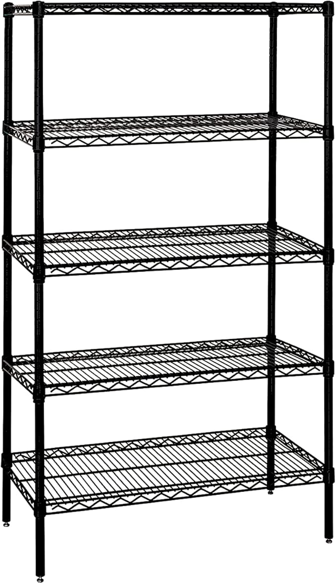 Quantum Storage Systems WR86-3072BK-5 Wire Shelving Starter Kit, 72" W x 30" D x 86" H, 600 lbs Capacity, Carbon Steel, Epoxy Coated, Black, NSF