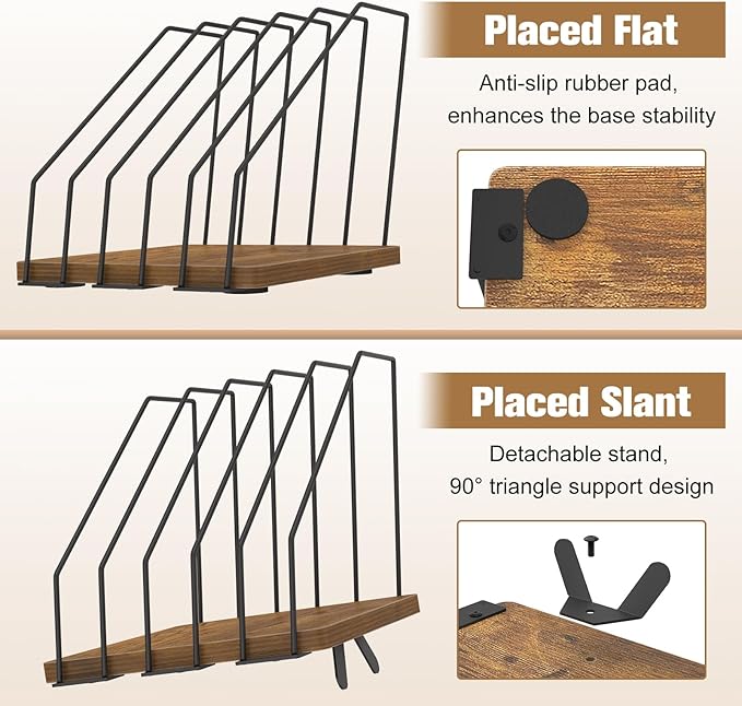 Inclined Desk File Organizer, 5-Section Vertical File Folder Holder, Desk Files Organizer Stand, Metal Files Sorter Rack Stand for Office Home School