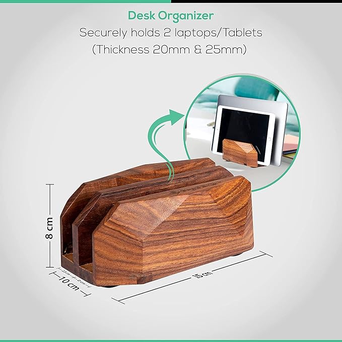 Premium Vertical Laptop Stand – Wooden Dock Compatible MacBook & Laptops | Dual Dock Slot | Ergonomic Desktop Holder & Space-Saving Office Desk Accessory (Indian Rosewood)