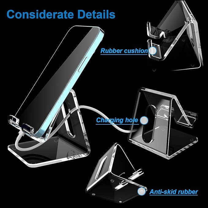 Crpich Acrylic Cell Phone Stand, Portable Clear Phone Stand for Desk, Compatible with Phone16 15 14 13 Pro Max Mini 12 11 Plus SE, Switch, Android Smartphone, Pad, Tablet, Desk Accessories