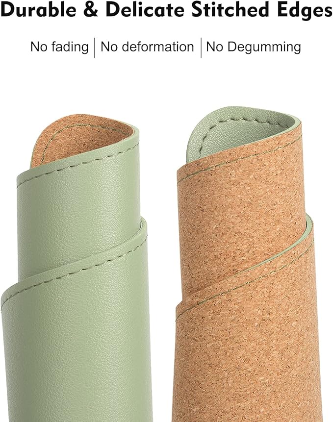 Double-Sided PU Leather & Cork Mouse Pad with Coaster – Reversible, Non-Slip, Stitched Edges for Office & Home, 8x11 Inches,(Matcha Green)