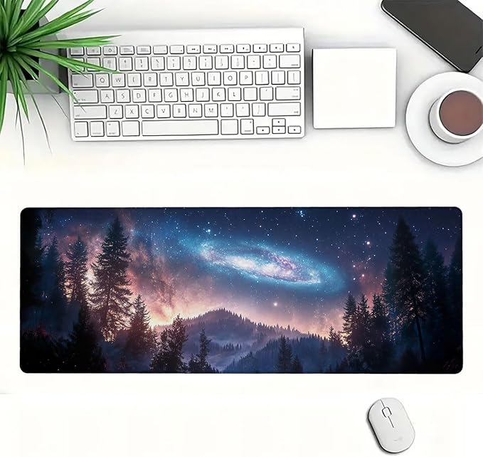 Galaxy Desk Mat Northern Light Forest Punk Mousepad XL Large Gaming Mouse Pad Laptop Keyboard Mat Desk Pad Desktop Accessories for Work & Study 31.5x11.8 Inch