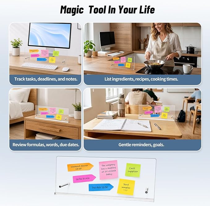 Monitor Sticky Note Holder,Acrylic Portable Monitor Memo Board with Glue-Free Design for Office Computer Desk Accessories Decor Workspace Organizers,Space-Saving Under Laptop