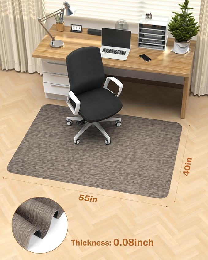 Blvornl Office Chair Mat for Hardwood Floor, 40"*55" Desk Computer Chair Mat for Hard Wood, Large Anti-Slip Hard Floor Protector for Rolling Chair, PVC Desk Rug for Office Dark Brown