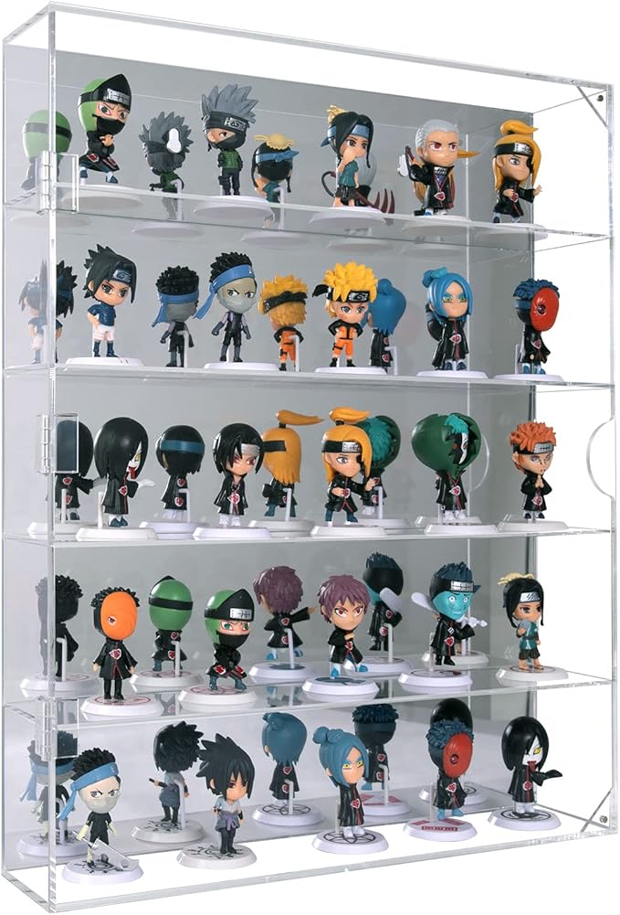 AITEE Acrylic Display Case with Mirrored Back, Display Cabinet for Mini Funko Pop Figures, Dust-Proof Clear Wall Mounted or Desktop 5 Tiers Storage Organizer, for Mini Toys, Rock Stone and Figures