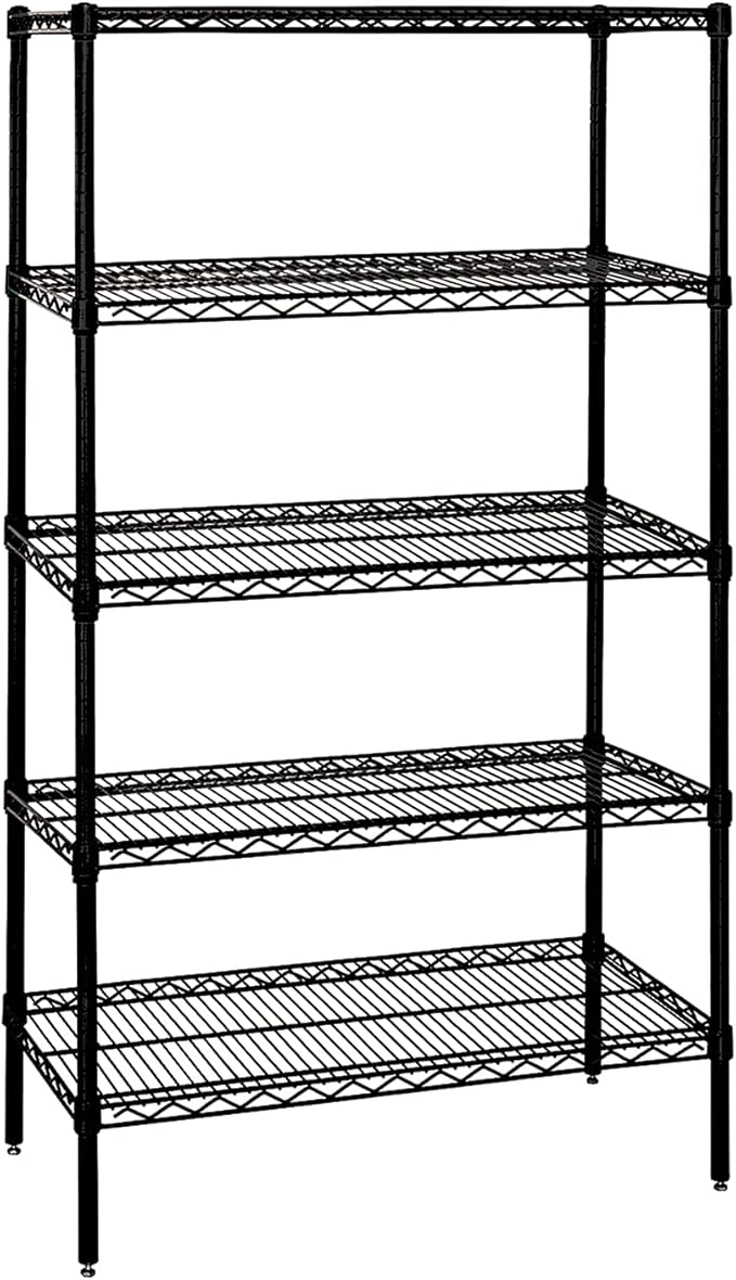 Quantum Storage Systems WR74-2172BK-5 Wire Shelving Starter Kit, 72" W x 21" D x 74" H, 600 lbs Capacity, Carbon Steel, Epoxy Coated, Black, NSF