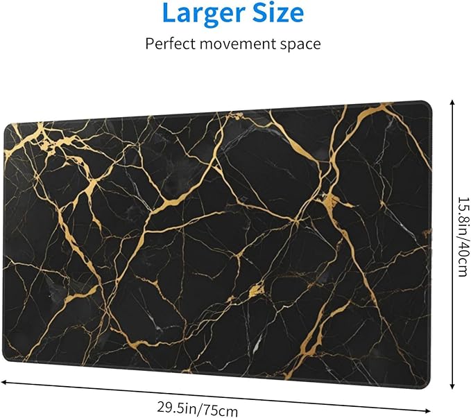 Black Marble Texture Large Mouse Pad & Desk Mat Extended Mousepad with Stitched Edges Non-Slip Rubber Base Laptop Computer Keyboard Pad for Gaming, Office & Home Decor, XXL - 29.5" X 15.8"