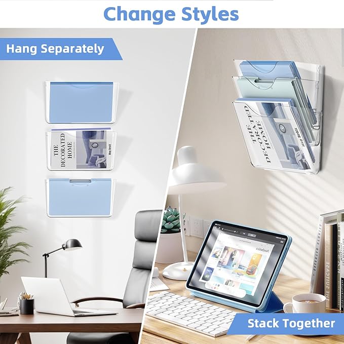 SUPEASY Clear Acrylic Wall File Organizer, One-Piece Wall Mount File Holder for Mail Magazines Letter Size Folders, Single Pocket for Office, Home or Classroom, 3 Pack Screws Not Included