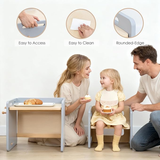 bpmfkid Montessori Weaning Table and Chair Set - Adjustable Design for Toddlers, Ideal for Mealtime, Learning, and Play, Grey