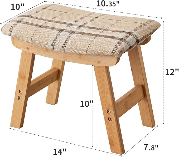 Kitsanery Foot Stool,Ottoman,Bamboo Small Sofa Foot Rest Under Desk,Extra Seating for Living Room, Bedroom and Kitchen (Natural Stool Legs - Stripes Surface)
