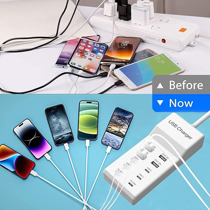 USB C Charging Station, 10 Ports USB C Charger Dock Desktop 100W Multi Port with PD Fast Charger, Compatible with iPhone 15/14/13/12/11/Pro/Pro Max/Samsung S23/S22/S21/Tablet/Watch/Headphones