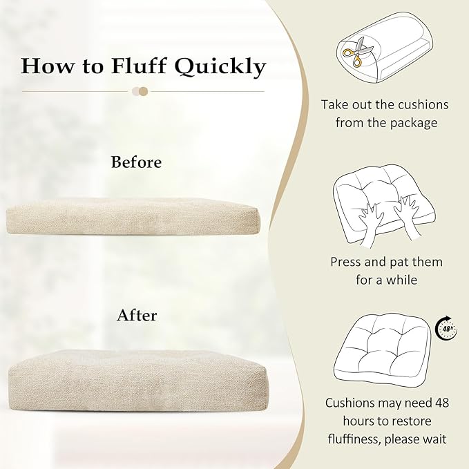 downluxe Chair Cushions for Dining Chairs 2 Pack, Tufted Indoor Chair Pads with Non-Slip Bottom, U-Shaped Kitchen Chair Cushions, 17"x17"x4", Beige
