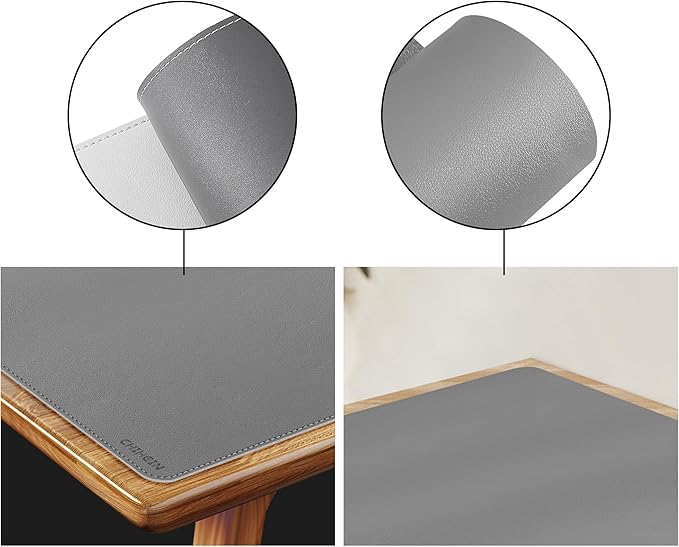 Chihein 55" x 28" 4XL PU Leather Desk Mat, Huge Mouse Pad, Dual Sided Desk Pad Protector, Waterproof Writing Blotter for Gaming/Office/Home (Gray/White)