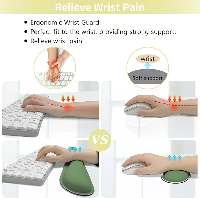 Green Desk Pad and Keyboard Wrist Rest, 3in1 Mousepad + Keyboard Wrist Rest+Mouse Wrist Rest for Home Office Table Computer Cover. (31.5×15.7,Green)
