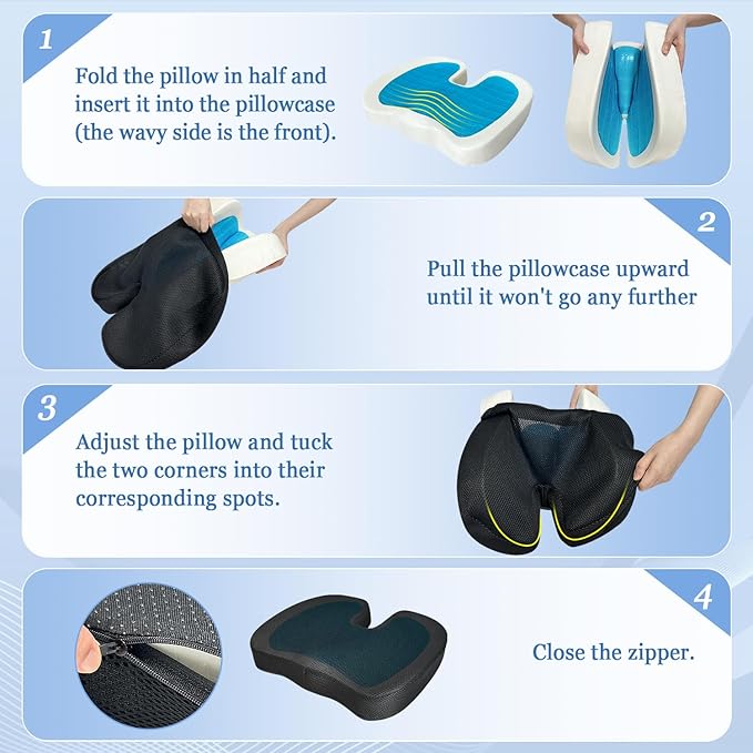 Coccyx Seat Cushion Cover for Tailbone Back Pain Relief Office Chair Butt Sacroiliac Pillow Case Fit ComfiLife、Everlasting Comfort U-Shaped Gel & Memory Pad Replacement Cover（Only Pillowcase）