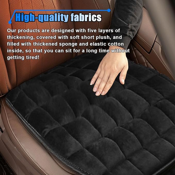 LAINLOY Car Seat Cushion, Soft Plush Vehicle Driver Seat Pad with Storage Pocket, Non-Slip Flat Rubber Bottom, Universal Seat Protector Cover for Truck, Car, SUV, Home, Office, Chair(Black)