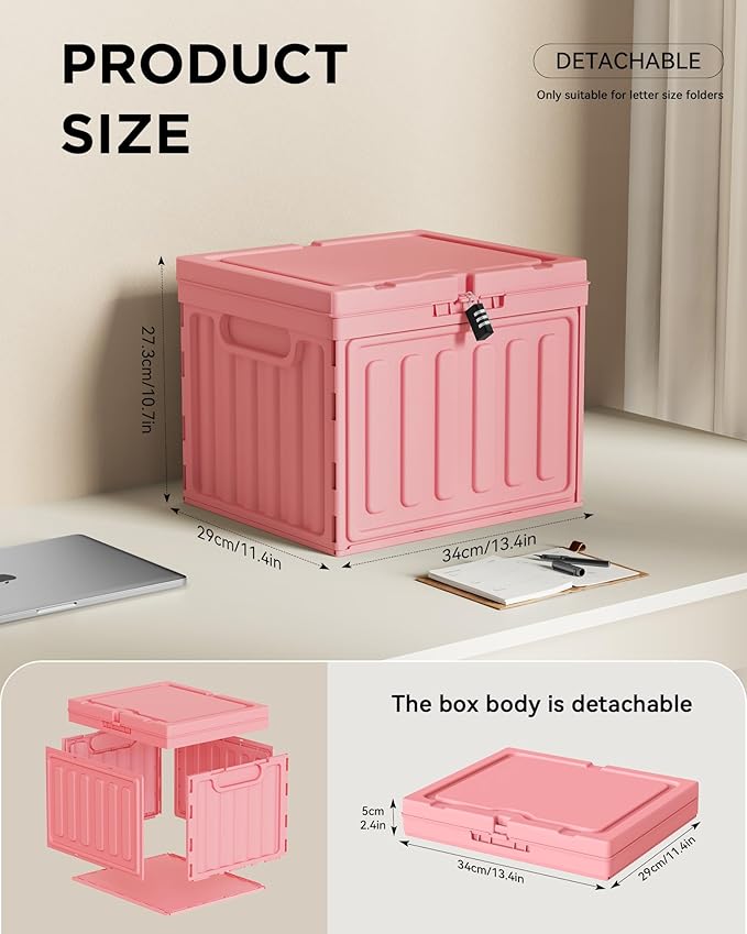 Small File Cabinet, Plastic File Box with Lid for Letter Size Hanging File Folders, Easy Carry Filling Box for Home, Office, School, Vertical File Cabinets, Stackable Storage Bins(Pink,1 Pack)