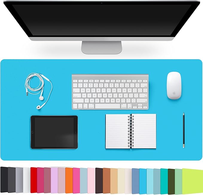 Leather Desk Pad Protector,Non-Slip Desk Pad,on-Slip PU Leather Large Mouse Pad,Easy Clean Desk Protecor Mat,Writing Pad for Office Work/Home/Decor(Watercolor Blue, 31.5" x 15.7")