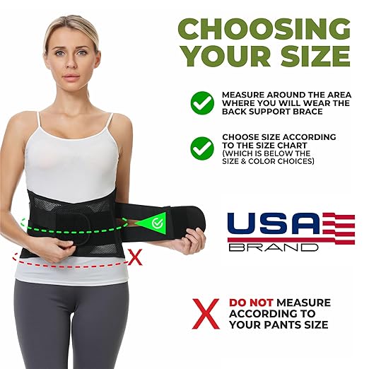 NeoTech Care Lower Back Brace for Women or Men, Lumbar Back Support Belt (Black, Size L)