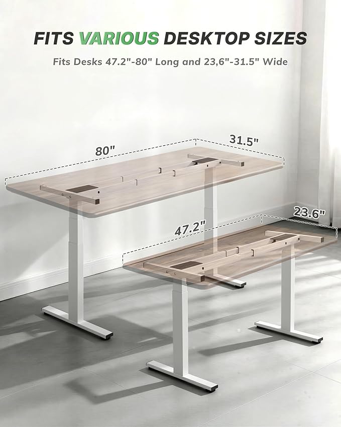 TOPSKY Dual Motor 3-Stage Standing Desk Frame, Electric Height Adjustable Sit Stand Desk Legs for DIY Table Tops up to 80” x 31.5”, 300 lb Heavy Duty Capacity with Memory Controller, White Frame Only