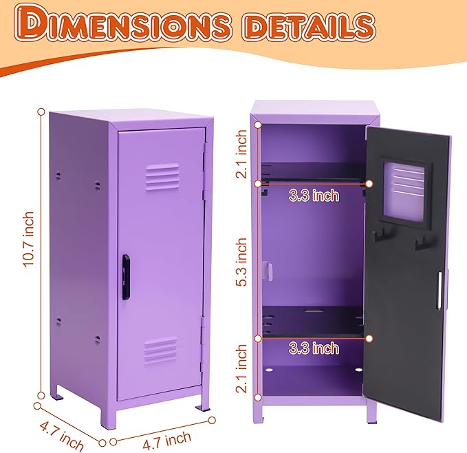 PACOLO Mini Locker, Metal Small Locker for Desktop, Girls Lockbox Desktop Storage Organizer, Money Safe and Cash Lock Box for Girls Safe (Purple)