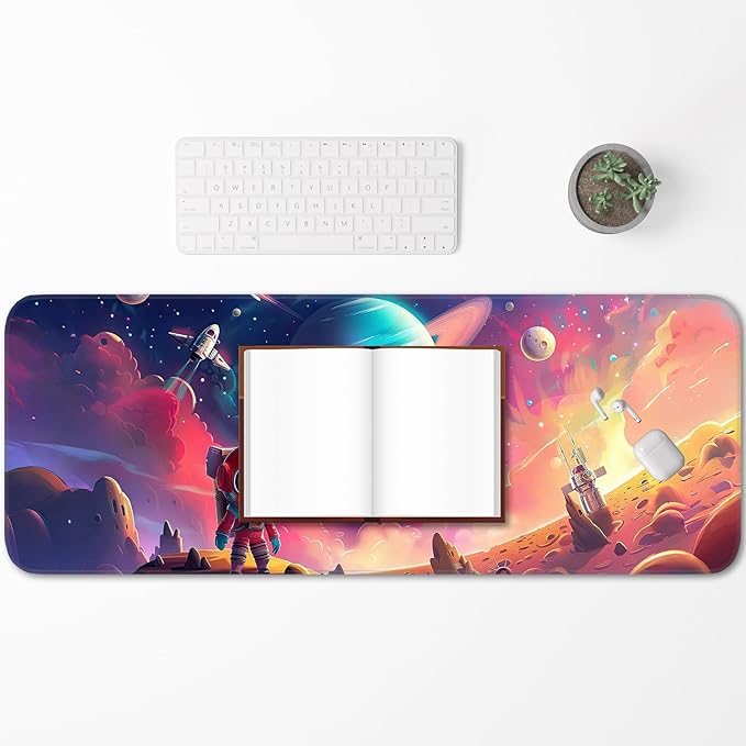 Gaming Mouse Pad, Non-Slip Rubber Band Stitched Edge, Astronaut Planet Space, Suitable for Home, Gaming, Office, 31.5x11.8 Inch Anime Mouse Pad