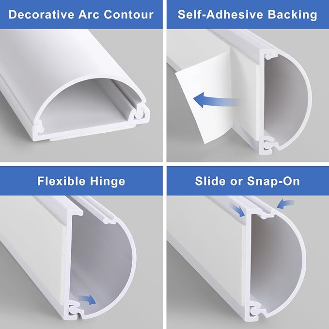 Cord Hider 42.5in(3X L14.2in), Cable Hider for 2-4 Cords, Cord Covers for Wires on Wall, Wire Covers for Cords Wall Mount TV, Cable Raceway White, W1.4in x H0.7in