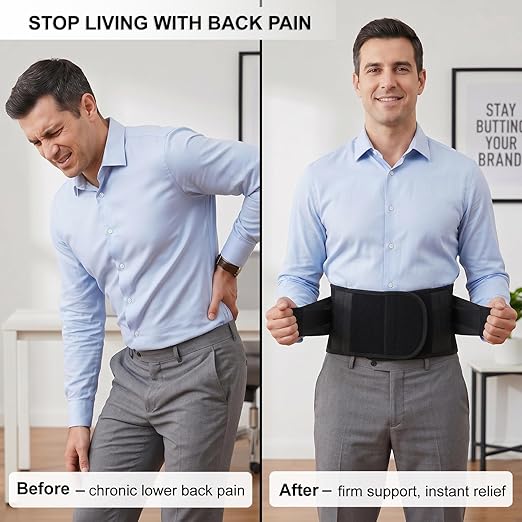 Back Brace for Lower Back Pain Relief, Wide Lumbar Support Belt for Men & Women, 5 Removable Metal Stays, Herniated Disc, Sciatica, Work & Lifting, Breathable Back Support (Large 39"-44.9")