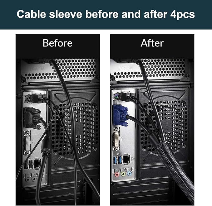 INCHOR Cable Management Kit 210 Pcs, 5 Cord Organizer for Desk, 28 Cable Clips, 100 Fastening Cable Ties, 4 Cable Sleeve Split, 10 Wire Organizers for Cords, 20 Zip Tie Mounts for Car Office Home
