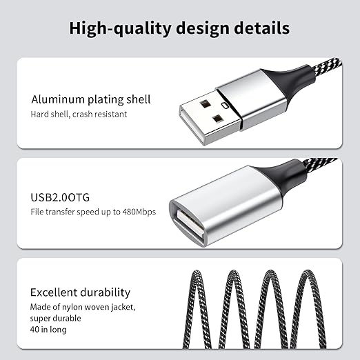 Fidioto 6.6Ft USB Cable - 1 Male to 3 Female Adapter Compatible with Webcam, Camera, Phone, USB Hub, Mouse, Keyboard, Printer, Hard Drive, Headset, Xbox