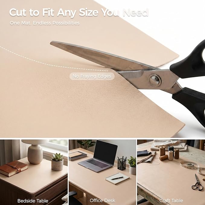 1.6mm Thick Leather 14x48 Inch Non-Slip Mat, Waterproof Countertop Protector, Bedroom Dresser Top/Kitchen Cabinet Runner, Warm Beige