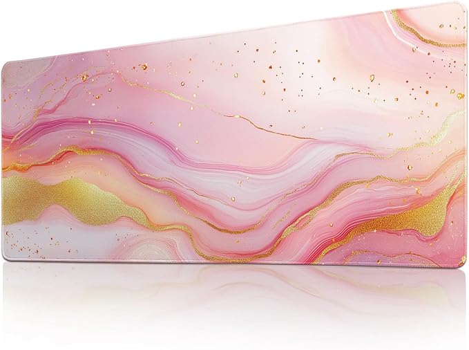 Desk Mat Mouse Pad Gaming Desk Pad XL Large Mouse Mat Office Decor Accessories (Pink Gold and Flowing Sand)