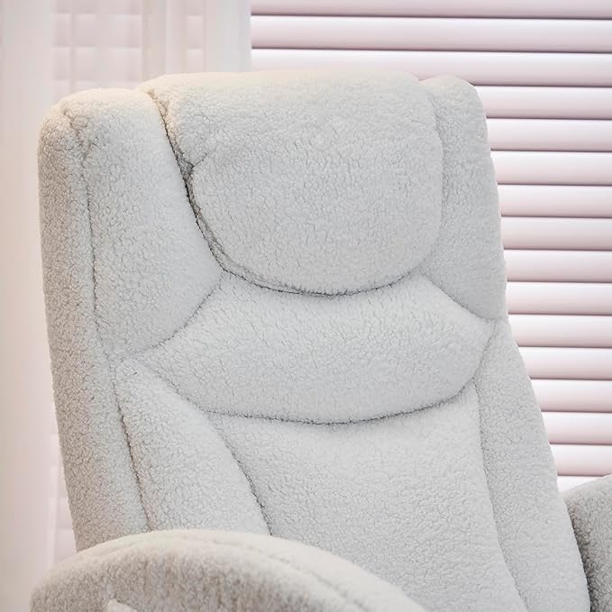 Comfy Rocking Chair Nursery Glider, Upholstered Nursery Chair with Foot Rest, Modern Rocker Chair with Pocket, Accent Armchair with Smooth Rocking Base for Nursing, Reading, Relaxing (Ivory Teddy)