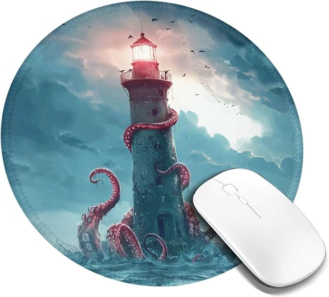 Octopus Round Mouse Pad Premium Textured Mouse Mat Washable Mousepads with Extended Stitched Edges Non Slip Rubber Base Small Mousepad 7.9 X 7.9 X 0.12 Inches