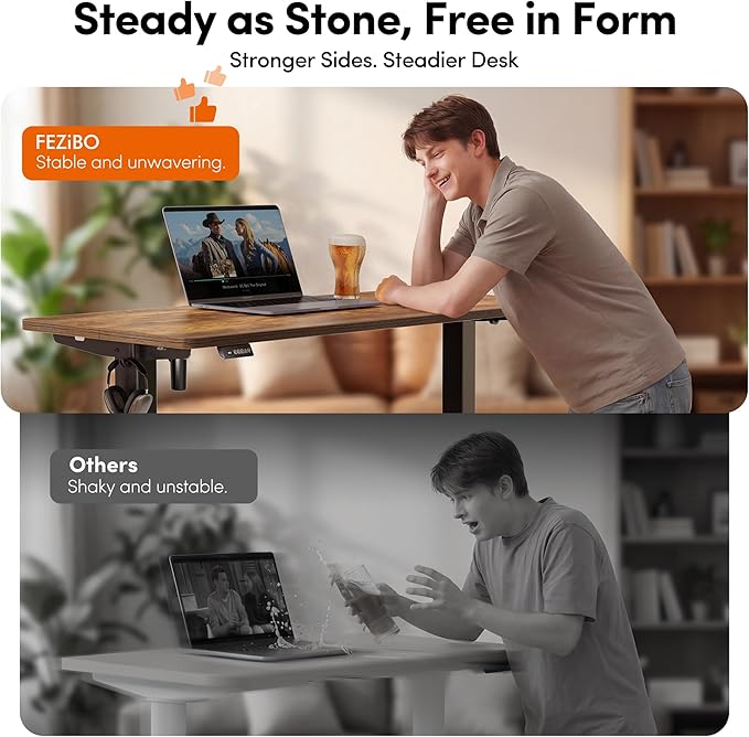 FEZIBO 40 x 24 Inchs Electric Standing Desk, Height Adjustable, Sit Stand Up, Computer Office Desk with Splice Board, Black Frame/Rustic Brown Top