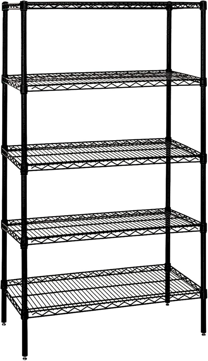 Quantum Storage Systems WR86-1454BK-5 Wire Shelving Starter Kit, 54" W x 14" D x 86" H, 540 lbs Capacity, Carbon Steel, Epoxy Coated, Black, NSF