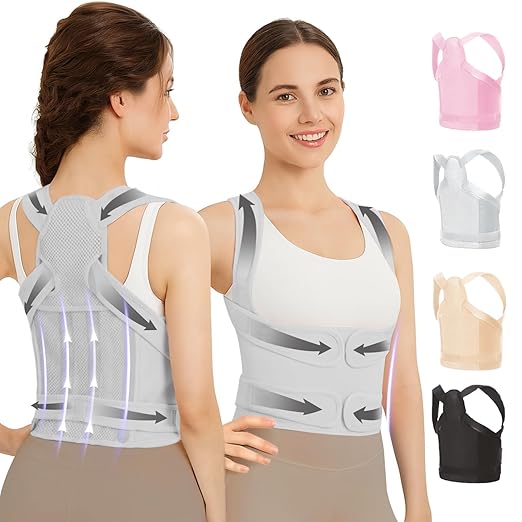 Posture Corrector for Women & Men, Adjustable Back Brace with Shoulder Straightener & Lumbar Support for Upper & Lower Back Pain Relief, Spine Support, Hunchback & Scoliosis, Gray, Medium