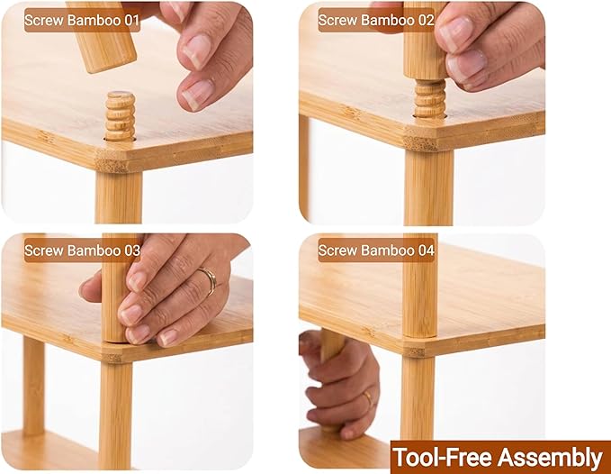 Expandable Bamboo Desktop Organizer Shelf Kitchen Cabinet and Counter Riser Display Shelf for Top of Desk Home Office Bathroom Coffee Table Display Stand (Natural, 2-Tier S)
