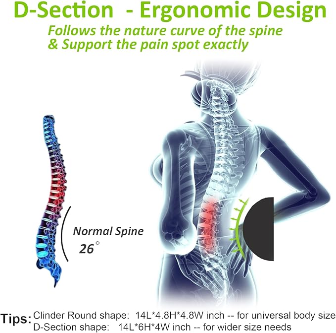 Esme L&H Lumbar Roll for Office Chair Car Seat, Breathable 3D Fabric Back Support Roll for Lower Back - D-Shape Lumbar Roll Pillow with Elastic Strap Lumbar Support Pillow for Office Chair