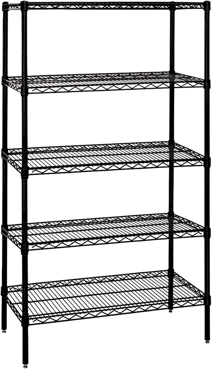 Quantum Storage Systems WR63-2172BK-5 Wire Shelving Starter Kit, 72" W x 21" D x 63" H, 600 lbs Capacity, Carbon Steel, Epoxy Coated, Black, NSF