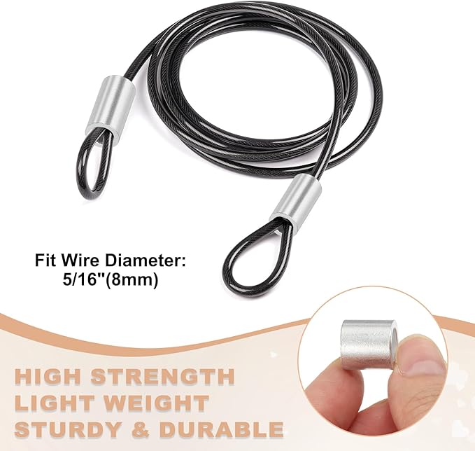 uxcell 5/16"(8mm) Aluminum Crimping Loop Sleeve, Wire Rope Stop Sleeve Round Crimp Ferrules for Wire Rope and Cable Ferrule, Silver 50Pcs