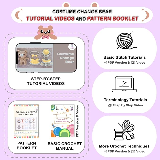 LoopMap Amigurumi Crochet Kit for Beginners with Removable Dress & Video Tutorials, DIY Bear Making Kit Includes Premium Yarn & Tools, Creative Gift for Adults Teens (Purple)